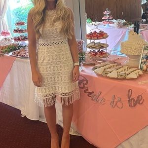 White small lulus dress. Fringe on the bottom